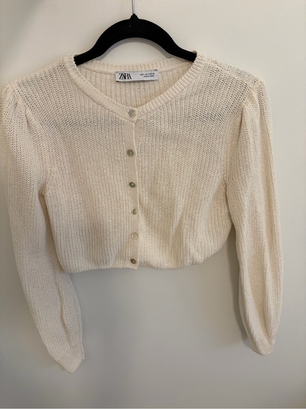 Zara Cream Cropped Button-Front Cardigan